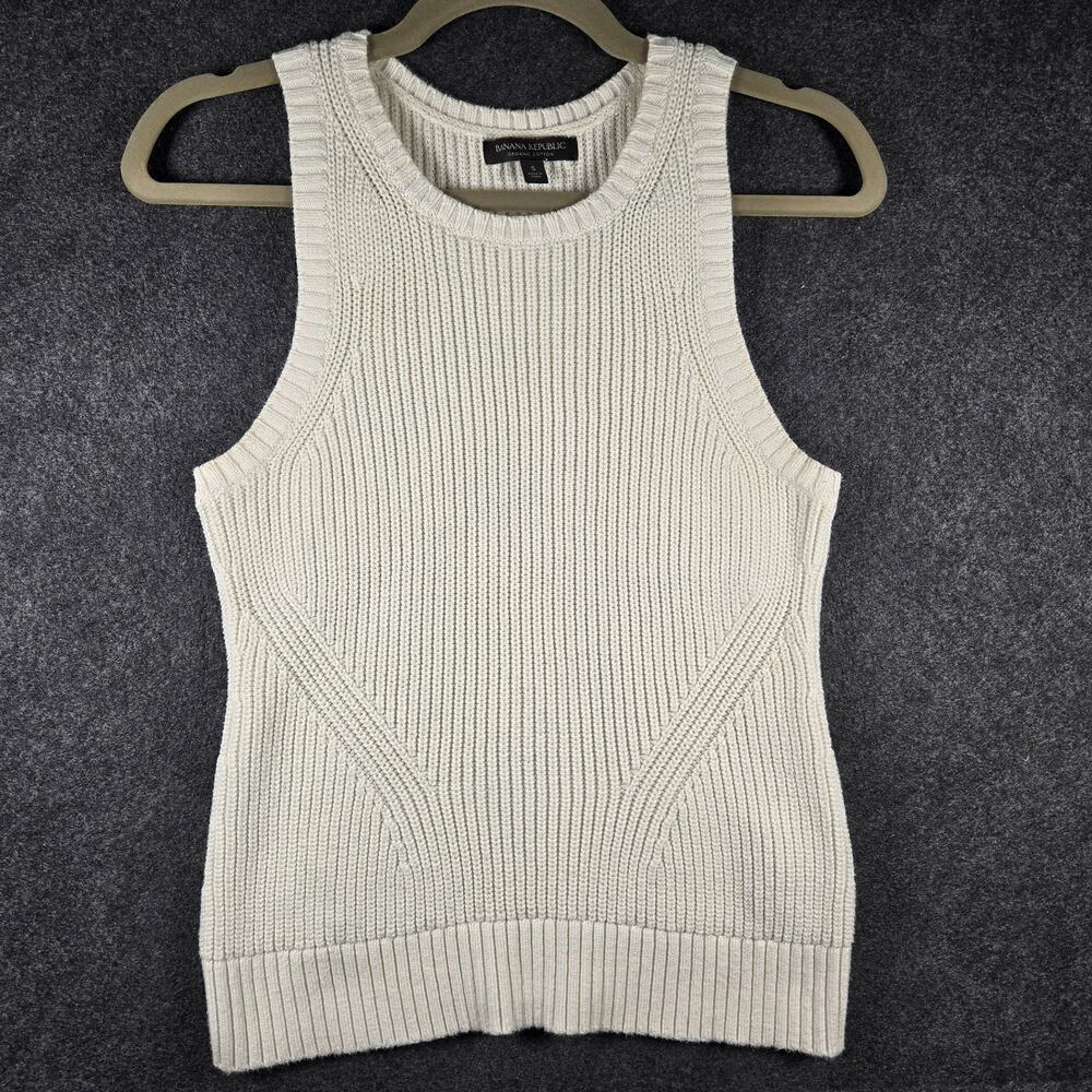 Banana Republic 100% Organic Cotton Sweater Muscle Tank Womens S Off White